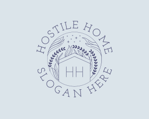 Blue Home Plant Doodle logo design