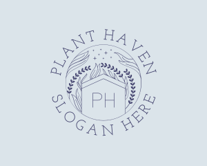 Blue Home Plant Doodle logo design