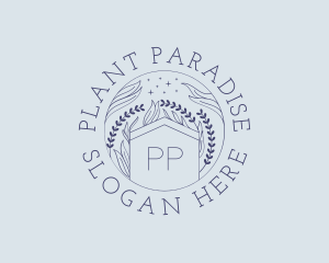 Blue Home Plant Doodle logo design