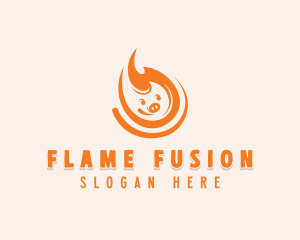 Pig Flaming BBQ  logo design