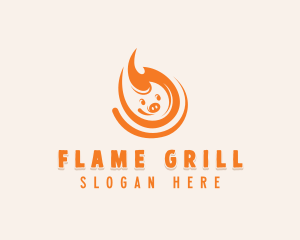 Pig Flaming BBQ  logo design