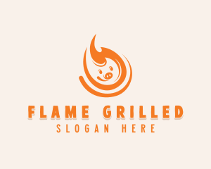 Pig Flaming BBQ  logo design