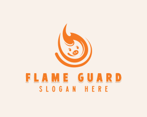 Pig Flaming BBQ  logo design