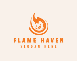 Pig Flaming BBQ  logo design