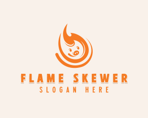 Pig Flaming BBQ  logo design