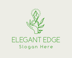 Green Leaves Crystal Hands logo design