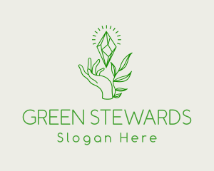 Green Leaves Crystal Hands logo design