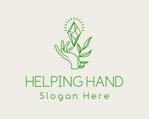 Green Leaves Crystal Hands logo design