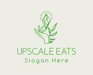 Green Leaves Crystal Hands logo design