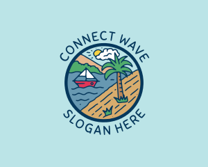 Beach Sailing Boat logo design