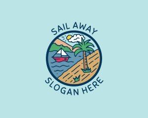 Beach Sailing Boat logo design
