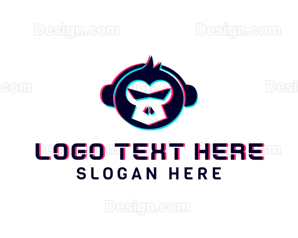 Monkey Headphones Glitch Logo