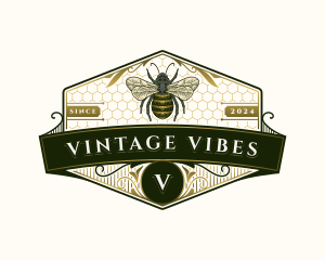 Vintage Organic Honeybee logo design