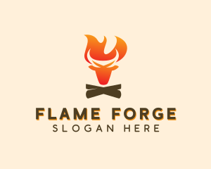 Bull Flaming Bonfire logo design