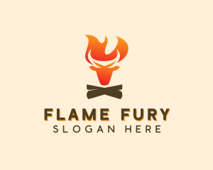 Bull Flaming Bonfire logo design