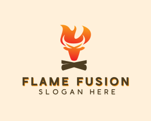 Bull Flaming Bonfire logo design