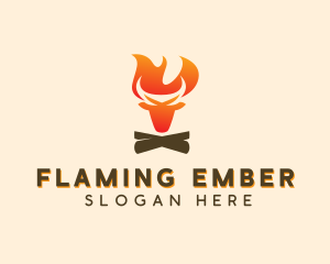 Bull Flaming Bonfire logo design