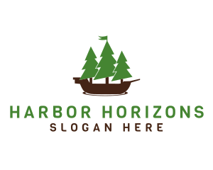 Pine Trees Ship logo design