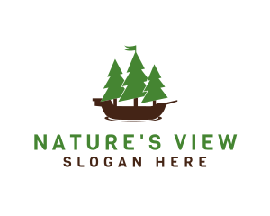 Pine Trees Ship logo design