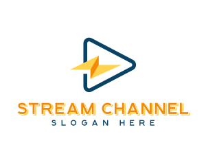 Play Button Lightning Streaming logo design