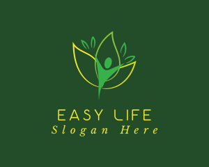 Green Human Leaf Flower logo design