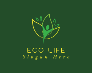 Green Human Leaf Flower logo design