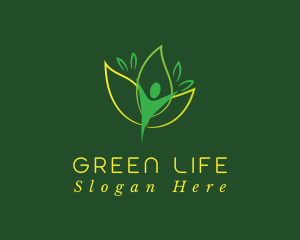 Green Human Leaf Flower logo design