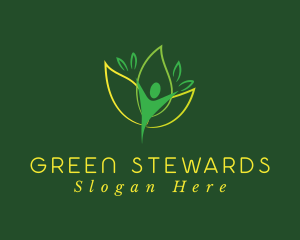 Green Human Leaf Flower logo design