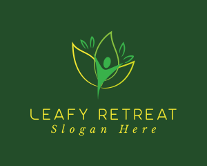 Green Human Leaf Flower logo design