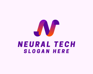 Tech Ribbon Letter N logo design