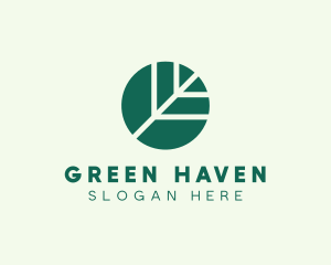 Round Green Environmental Leaf logo design