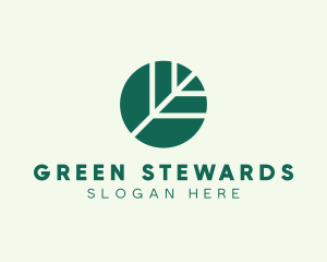 Round Green Environmental Leaf logo design