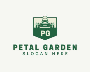 Lawn Grass Mower Shield logo design