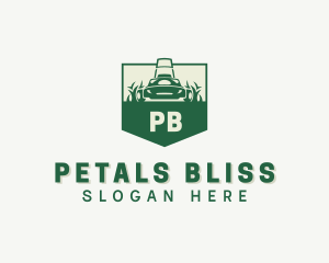 Lawn Grass Mower Shield logo design