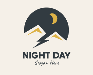 Night Mountain Scene Lightning logo design