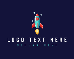 Pixel Retro Space Rocket logo