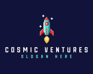 Pixel Retro Space Rocket logo design