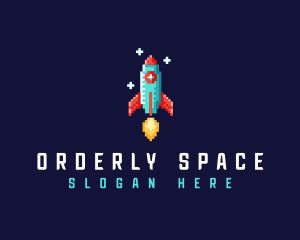 Pixel Retro Space Rocket logo design