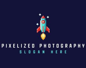 Pixel Retro Space Rocket logo design