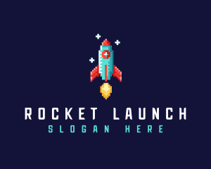 Pixel Retro Space Rocket logo design