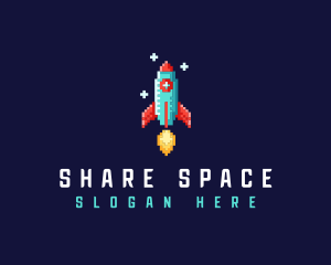 Pixel Retro Space Rocket logo design