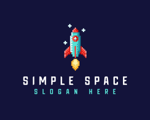 Pixel Retro Space Rocket logo design