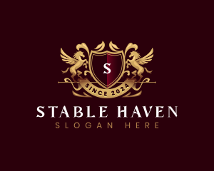 Luxury Stallion Pegasus Shield logo design