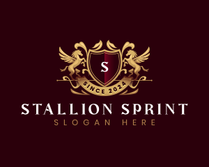 Luxury Stallion Pegasus Shield logo design