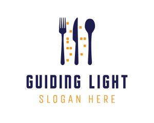 City Lights Restaurant Cutlery logo design