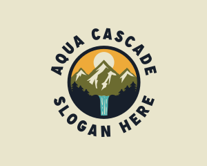 Mountain Waterfall Adventure logo design