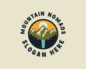 Mountain Waterfall Adventure logo design