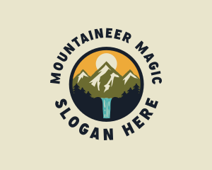 Mountain Waterfall Adventure logo design