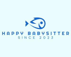 Happy Blue Fish  logo design