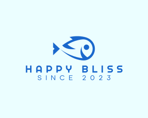 Happy Blue Fish  logo design